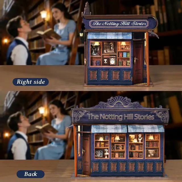 Alt view image 7 of 7 - DIY Miniature House Kit, Dollhouse Fantastic Book Store for Adults to Build, Birthday/Christmas Day Gift for Family and Friends, Prefab Tiny Home with LED Lights,The Notting Hill Stories