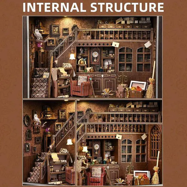 Alt view image 7 of 7 - Book Nook Kit-3D Wooden Puzzle with LED Touch Control & Wall-Mountable Frame,DIY Miniature House for Beginners,Bookshelf/Tabletop/Wall Decor for Craft Lovers,Dollhouse Gift,Secret Attic