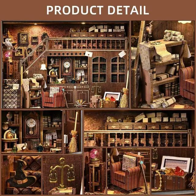 Alt view image 2 of 7 - Book Nook Kit-3D Wooden Puzzle with LED Touch Control & Wall-Mountable Frame,DIY Miniature House for Beginners,Bookshelf/Tabletop/Wall Decor for Craft Lovers,Dollhouse Gift,Secret Attic