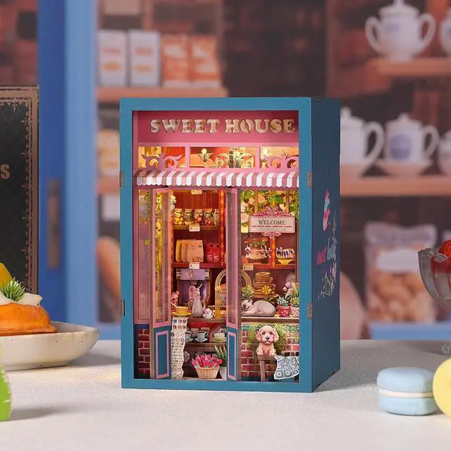 Alt view image 3 of 6 - Book Nook Kit, Book Nook Kits for Adults DIY Booknook Model Build | DIY 3D Wooden Puzzle Bookend Booknook Bookshelf Insert Miniature Dollhouse Kit for Home Decoration