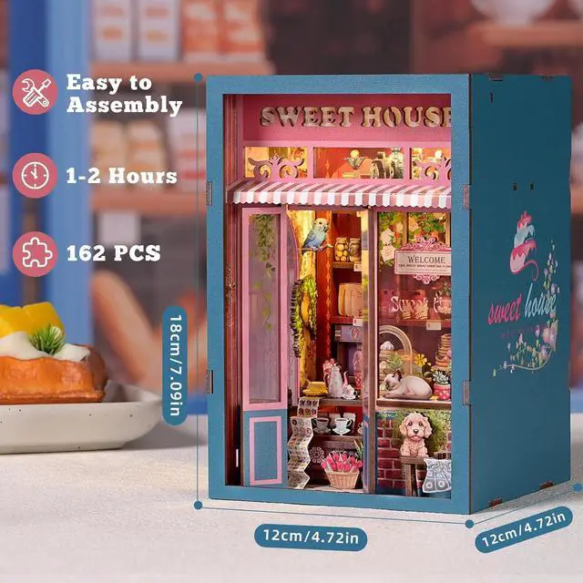 Alt view image 4 of 6 - Book Nook Kit, Book Nook Kits for Adults DIY Booknook Model Build | DIY 3D Wooden Puzzle Bookend Booknook Bookshelf Insert Miniature Dollhouse Kit for Home Decoration
