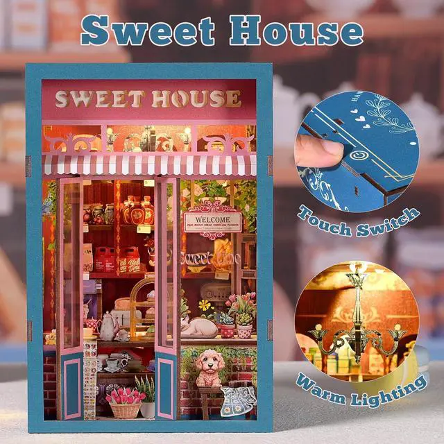 Alt view image 5 of 6 - Book Nook Kit, Book Nook Kits for Adults DIY Booknook Model Build | DIY 3D Wooden Puzzle Bookend Booknook Bookshelf Insert Miniature Dollhouse Kit for Home Decoration