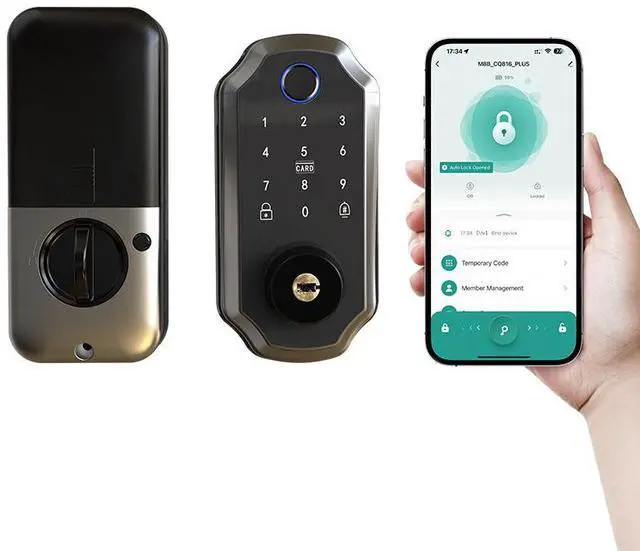 Main image of Smart Fingerprint Door Lock, Automatic Closing Electronic Lock for Home Bedroom Wooden Doors, Keyless Handleless Biometric Lock with Aluminum Alloy Body