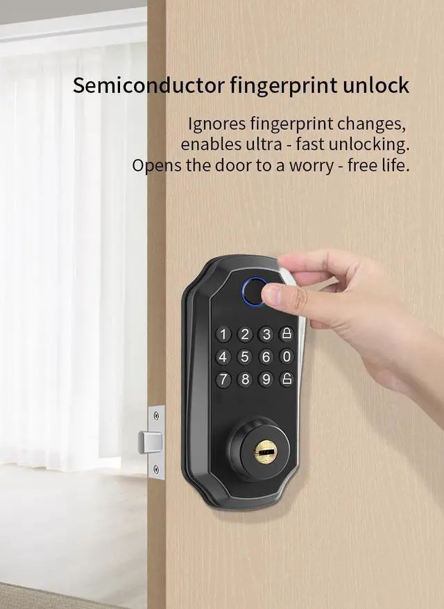Alt view image 2 of 7 - Smart Fingerprint Door Lock, Automatic Closing Electronic Lock for Home Bedroom Wooden Doors, Keyless Handleless Biometric Lock with Aluminum Alloy Body