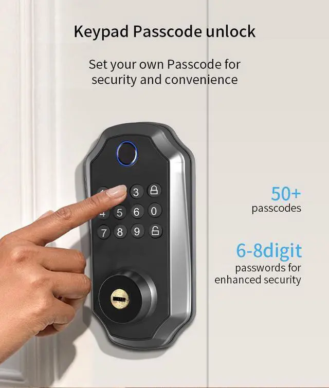 Alt view image 3 of 7 - Smart Fingerprint Door Lock, Automatic Closing Electronic Lock for Home Bedroom Wooden Doors, Keyless Handleless Biometric Lock with Aluminum Alloy Body