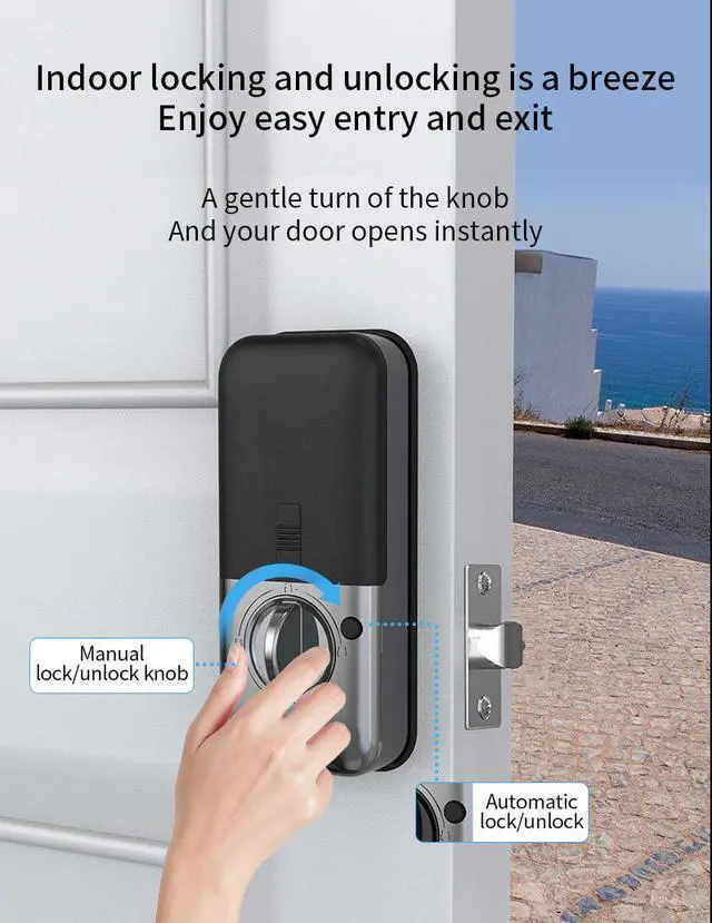 Alt view image 6 of 7 - Smart Fingerprint Door Lock, Automatic Closing Electronic Lock for Home Bedroom Wooden Doors, Keyless Handleless Biometric Lock with Aluminum Alloy Body
