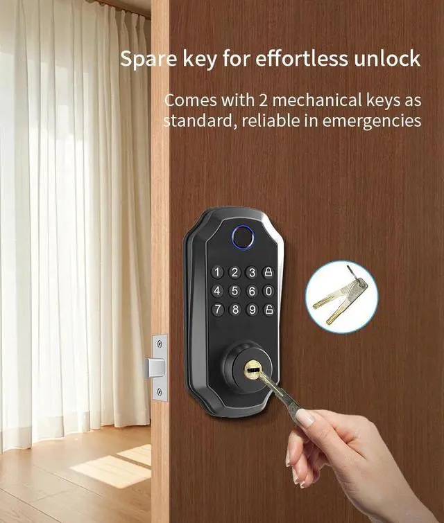 Alt view image 4 of 7 - Smart Fingerprint Door Lock, Automatic Closing Electronic Lock for Home Bedroom Wooden Doors, Keyless Handleless Biometric Lock with Aluminum Alloy Body
