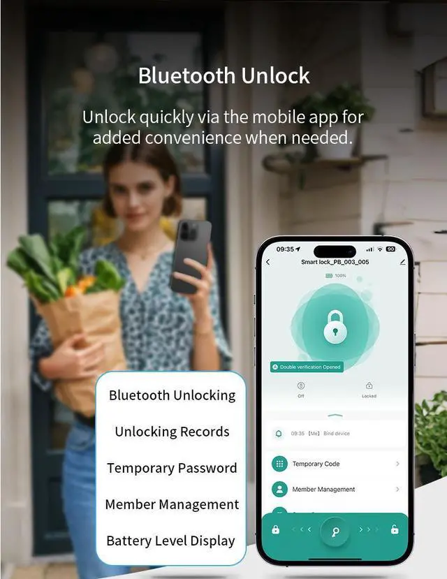 Alt view image 5 of 7 - Smart Fingerprint Door Lock, Automatic Closing Electronic Lock for Home Bedroom Wooden Doors, Keyless Handleless Biometric Lock with Aluminum Alloy Body