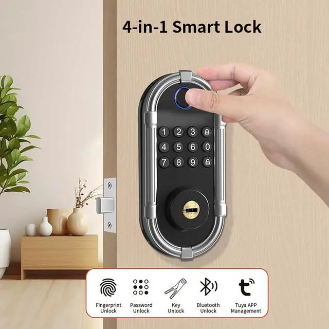 Alt view image 4 of 6 - Smart Fingerprint Door Lock, Automatic Electronic Security Lock with Password Keypad, Keyless Biometric Entry Lock for Home Front Doors and Apartments(Nickel)