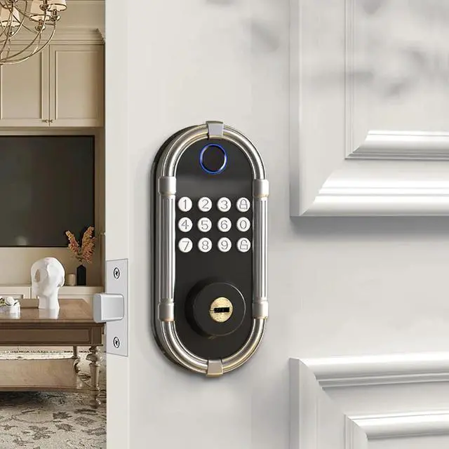 Alt view image 2 of 6 - Smart Fingerprint Door Lock, Automatic Electronic Security Lock with Password Keypad, Keyless Biometric Entry Lock for Home Front Doors and Apartments(Nickel)