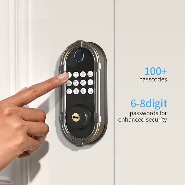 Alt view image 6 of 6 - Smart Fingerprint Door Lock, Automatic Electronic Security Lock with Password Keypad, Keyless Biometric Entry Lock for Home Front Doors and Apartments(Nickel)