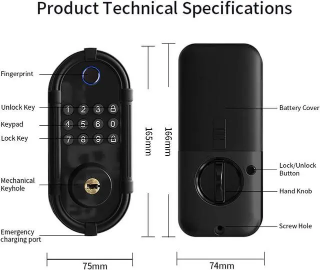 Alt view image 5 of 7 - Smart Fingerprint Door Lock, Automatic Electronic Security Lock with Password Keypad, Keyless Biometric Entry Lock for Home Front Doors and Apartments(Black)