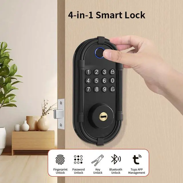 Alt view image 7 of 7 - Smart Fingerprint Door Lock, Automatic Electronic Security Lock with Password Keypad, Keyless Biometric Entry Lock for Home Front Doors and Apartments(Black)