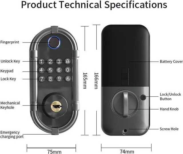 Alt view image 6 of 7 - Smart Fingerprint Door Lock, Automatic Electronic Security Lock with Password Keypad, Keyless Biometric Entry Lock for Home Front Doors and Apartments(Gray)