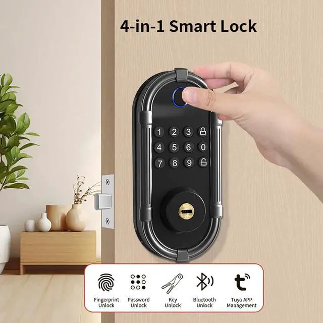 Alt view image 5 of 7 - Smart Fingerprint Door Lock, Automatic Electronic Security Lock with Password Keypad, Keyless Biometric Entry Lock for Home Front Doors and Apartments(Gray)