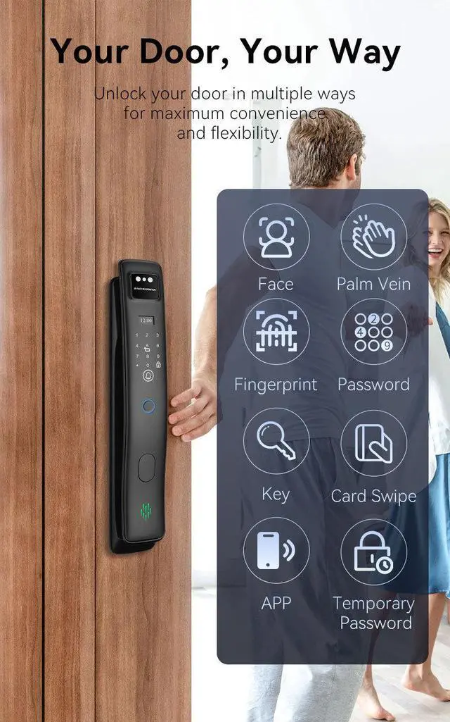 Alt view image 5 of 7 - WiFi Smart Lock with Camera Video Doorbell, 8-in-1 Keyless Deadbolt | Digital Lock for Front Door, Fingerprint Lock with Keypad, Voice & Remote Control, Palm Vein & Face Recognition Access