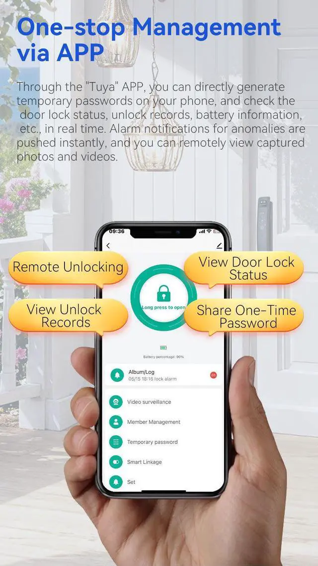 Alt view image 6 of 7 - WiFi Smart Lock with Camera Video Doorbell, 8-in-1 Keyless Deadbolt | Digital Lock for Front Door, Fingerprint Lock with Keypad, Voice & Remote Control, Palm Vein & Face Recognition Access