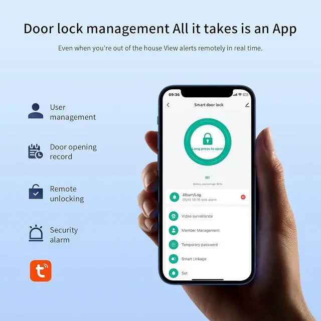 Alt view image 4 of 7 - Smart Lock with Camera 4.5 Inch Screen BT Keyless Entry Door Lock TY APP/Fingerprint/Password/Card/Mechanical Key Unlocking Methods Door Lock for 40-120mm Thickness Office Home Bedroom Door