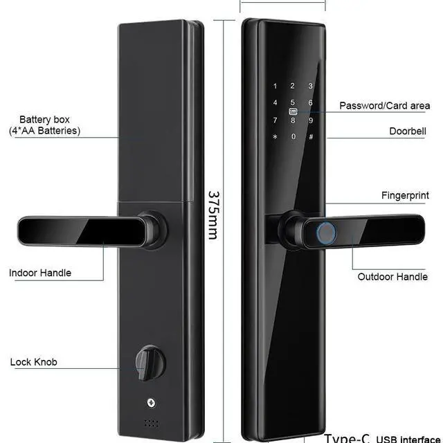 Alt view image 6 of 7 - S819-2 Tuya WiFi Smart Door Lock with Fingerprint, Password & RFID Card Access, Electronic Smart Lock for Home Security