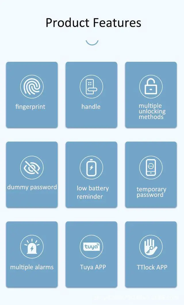 Alt view image 3 of 7 - S819-2 Tuya WiFi Smart Door Lock with Fingerprint, Password & RFID Card Access, Electronic Smart Lock for Home Security