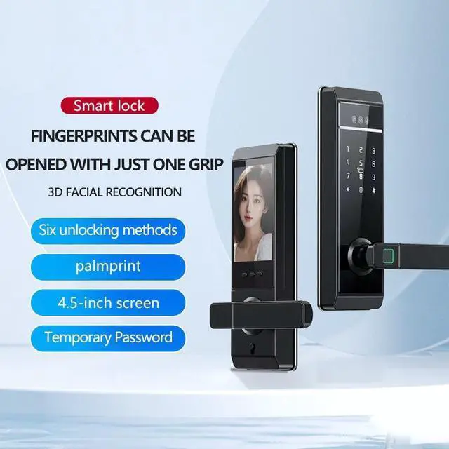 Alt view image 2 of 7 - Tuya Smart Indoor Door Lock with One-Touch Handle, Fingerprint, Password & RFID Card Access, WiFi Enabled Electronic Smart Lock for Home and Office