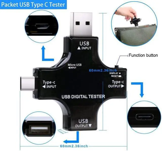 Alt view image 6 of 7 - USB Power Meter Tester 2 in 1 Type C Digital Multimeter | Color Screen LCD, Voltage Current Voltmeter Amp Volt Ammeter Detector, USB Cable Charger Indicator, DC3.6-30V/0-5.1A