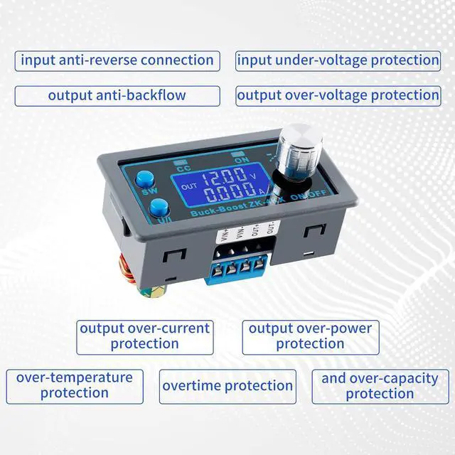 Alt view image 6 of 7 - ZK-4KX Auto Buck-Boost Adjustable Power Supply Module 4A / 50W with Digital Display, Constant Voltage / Constant Current, Programmable Voltage Regulator Module Board