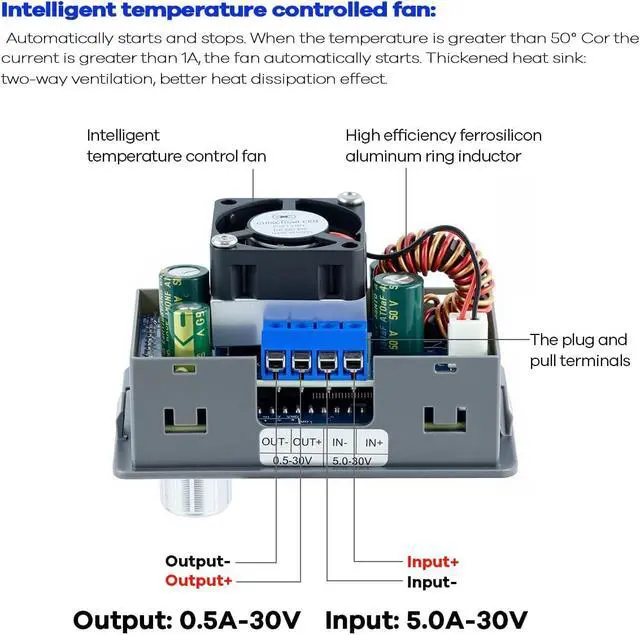 Alt view image 3 of 7 - ZK-5KX Automatic voltage regulation adjustable power supply with 5A/80W, featuring digital display, constant voltage and constant current, and programmable stable voltage regulation module board
