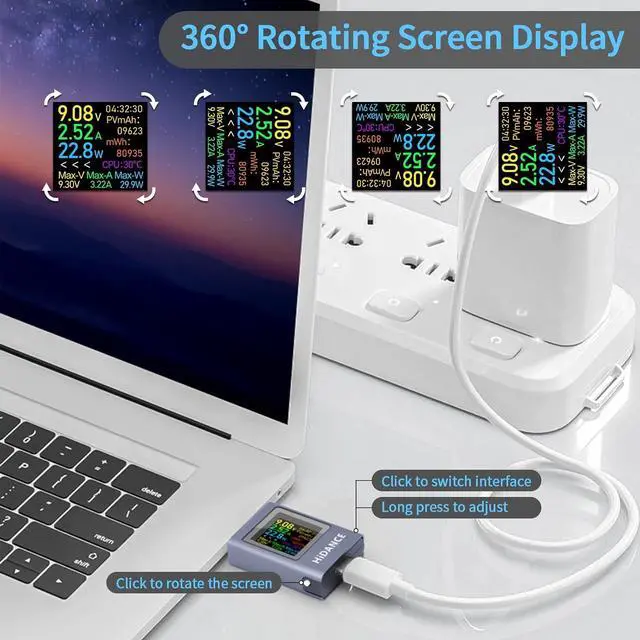 Alt view image 4 of 7 - USB C Power Meter USB C Tester, USB Multimeter 4.5-50V 0-12A Two-Way Measurement Voltage Current Capacity Amp Volt Voltmeter Ammeter Detector Color Display Digital Tester for Chargers Power Bank Cable