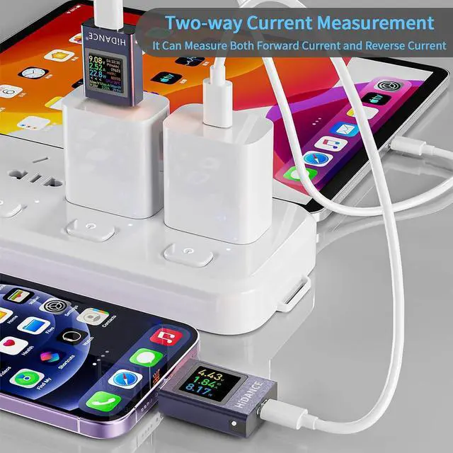 Alt view image 3 of 7 - USB C Power Meter USB C Tester, USB Multimeter 4.5-50V 0-12A Two-Way Measurement Voltage Current Capacity Amp Volt Voltmeter Ammeter Detector Color Display Digital Tester for Chargers Power Bank Cable