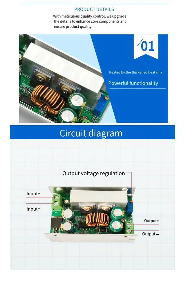 Alt view image 4 of 5 - DC-DC Adjustable Step-Down Power Supply Module with Shell, 200W High Power 15A Voltage Regulator Board, 8-55V to 1-36V
