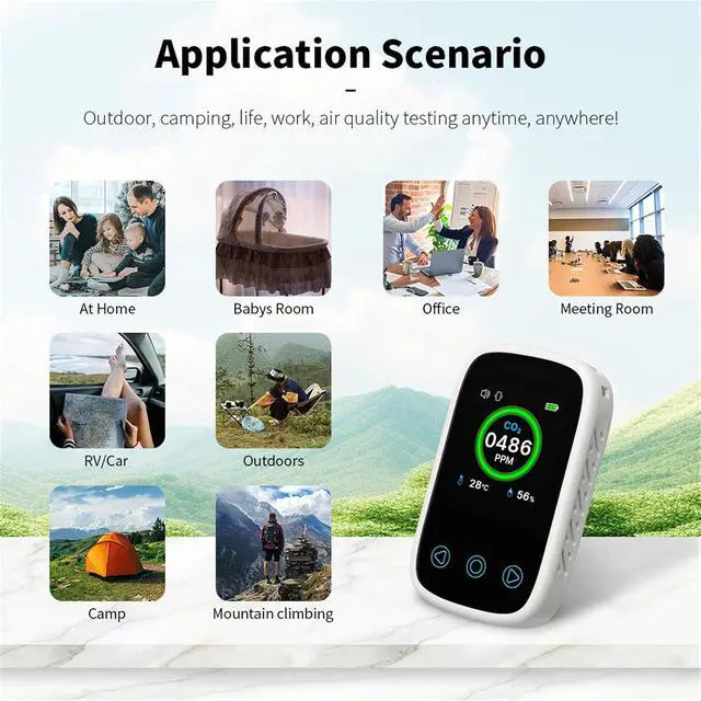 Alt view image 2 of 7 - Mini CO2 Detector Portable Air Quality Monitor for Home Outdoor Use, with Temperature & Humidity Sensor, Carbon Dioxide Tester