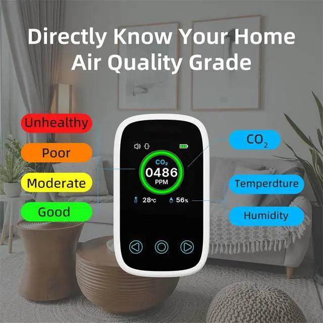 Alt view image 4 of 7 - Mini CO2 Detector Portable Air Quality Monitor for Home Outdoor Use, with Temperature & Humidity Sensor, Carbon Dioxide Tester