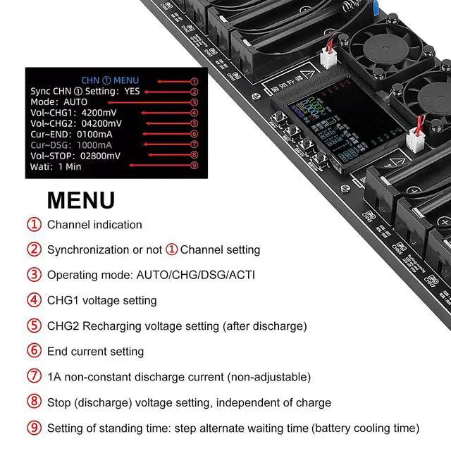 Alt view image 5 of 7 - 8 Channel 18650 Battery Capacity Tester, Automatic Charge Discharge Module with Internal Resistance Test for Flat Top Batteries, Type-C Powered Lithium Battery Analyzer