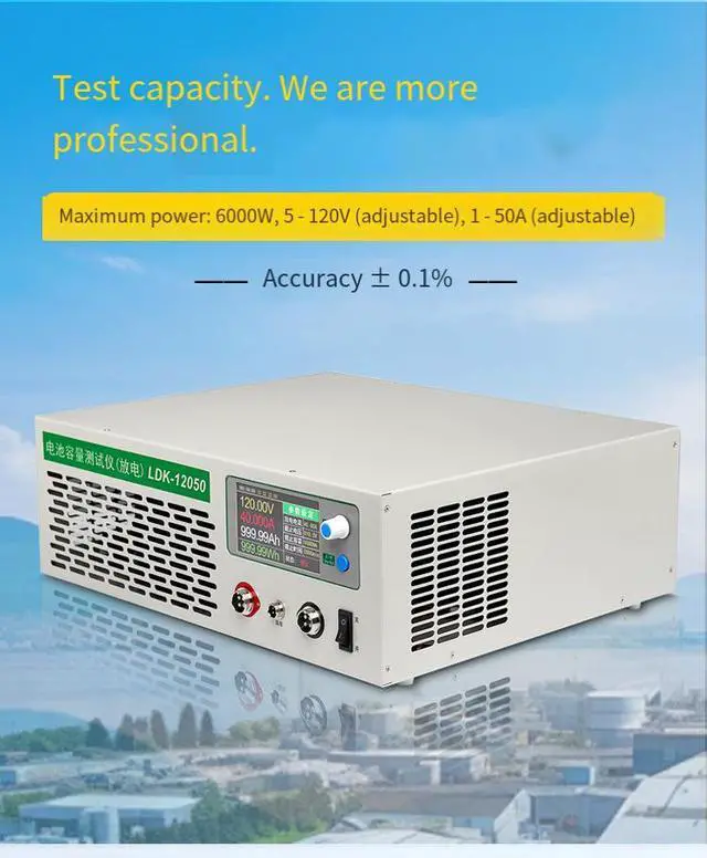Alt view image 3 of 6 - 6000W 50A High-Current Battery Load Tester, 120V Discharge Capacity Tester for Lithium/LiFePO4/Lead-Acid Battery Packs, Aging Detection & Capacity Analyzer