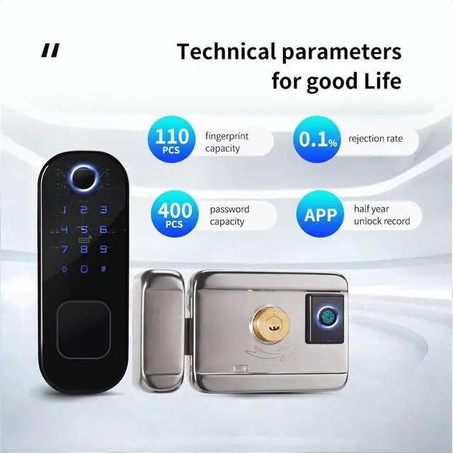 Alt view image 3 of 7 - Smart Fingerprint Door Lock for Front Door Electronic Keyless Keypad Entry Door Lock with 6 Ways Unlock 110 Groups Fingerprint and 400 Groups Password Storage APP Control BT Safety Lock