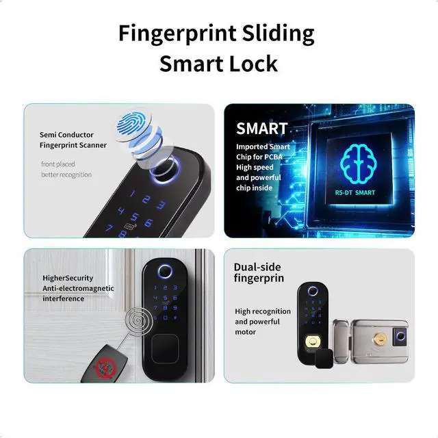 Alt view image 4 of 7 - Smart Fingerprint Door Lock for Front Door Electronic Keyless Keypad Entry Door Lock with 6 Ways Unlock 110 Groups Fingerprint and 400 Groups Password Storage APP Control BT Safety Lock