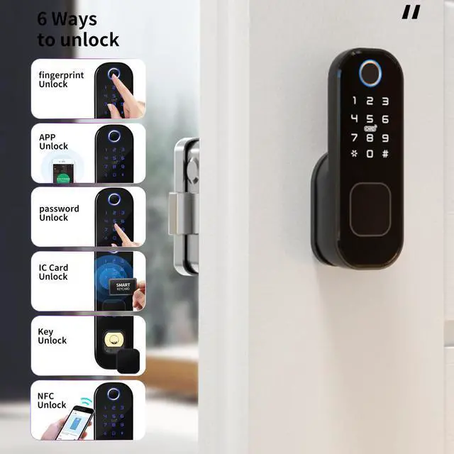 Alt view image 5 of 7 - Smart Fingerprint Door Lock for Front Door Electronic Keyless Keypad Entry Door Lock with 6 Ways Unlock 110 Groups Fingerprint and 400 Groups Password Storage APP Control BT Safety Lock