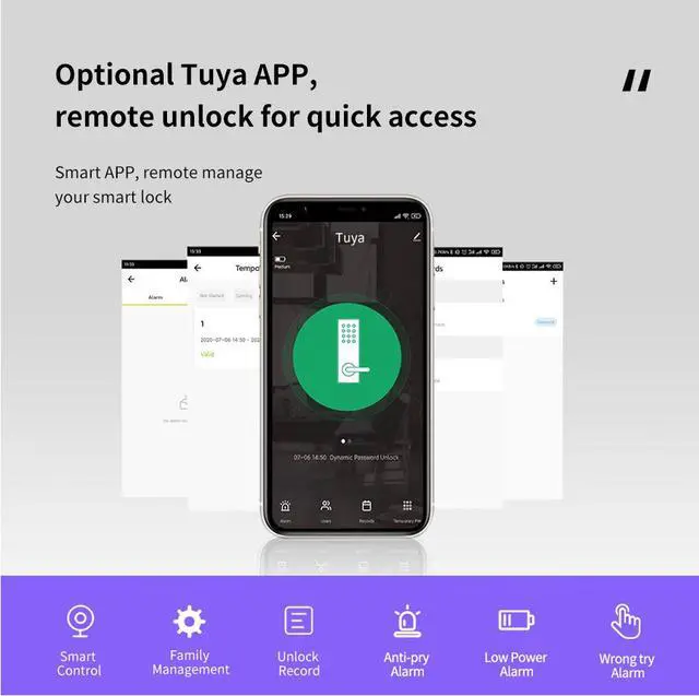 Alt view image 6 of 7 - Smart Fingerprint Door Lock for Front Door Electronic Keyless Keypad Entry Door Lock with 6 Ways Unlock 110 Groups Fingerprint and 400 Groups Password Storage APP Control BT Safety Lock