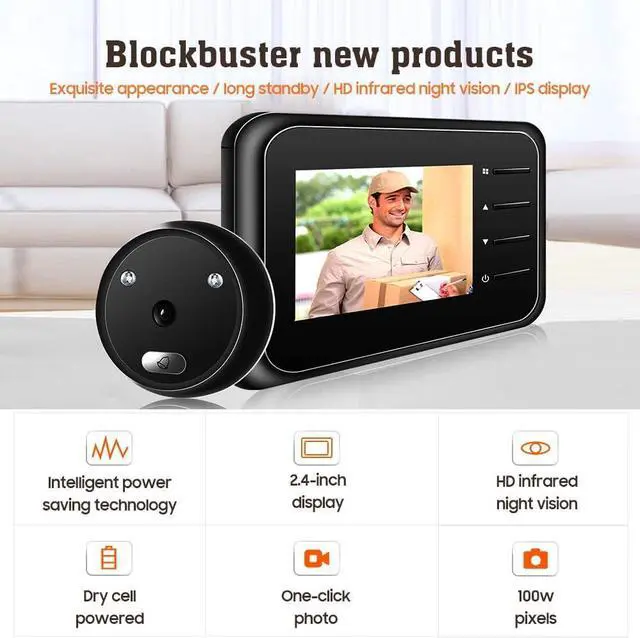 Alt view image 7 of 7 - 2.4 Inch LCD Screen Digital Video Doorbell, 120 Degree Eye Electronic Peephole Doorbell, Monitor Door Viewer Peephole Camera with Night Vision/Photo/Wide Viewing Angle/Battery Powered/TF Card