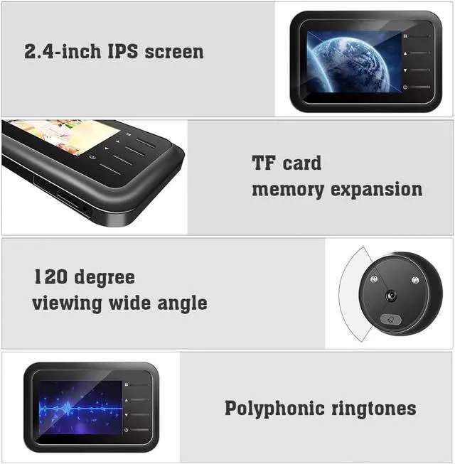 Alt view image 6 of 7 - 2.4 Inch LCD Screen Digital Video Doorbell, 120 Degree Eye Electronic Peephole Doorbell, Monitor Door Viewer Peephole Camera with Night Vision/Photo/Wide Viewing Angle/Battery Powered/TF Card