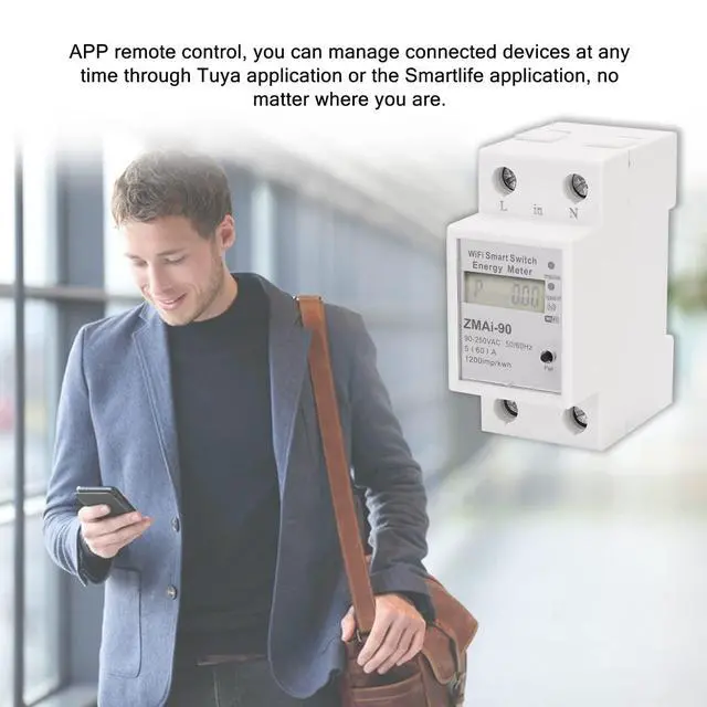 Alt view image 3 of 7 - Single-Phase Din Rail WiFi Intelligent Energy Meter Power Consumption Kwh Meter Wattmeter Support Smartlife/Tuya APP Control Compatible with Alexa and Google Home