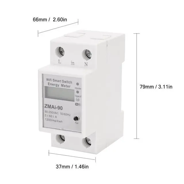 Alt view image 6 of 7 - Single-Phase Din Rail WiFi Intelligent Energy Meter Power Consumption Kwh Meter Wattmeter Support Smartlife/Tuya APP Control Compatible with Alexa and Google Home