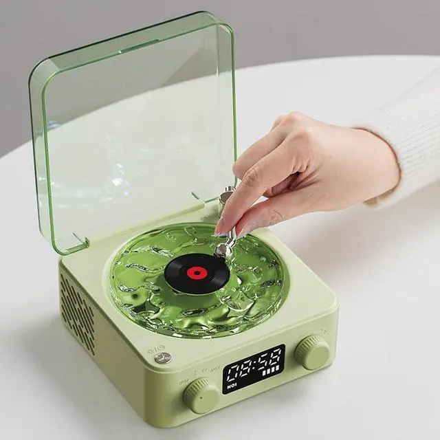 Alt view image 2 of 7 - Waves Vinyl Bluetooth Speaker, Vinyl Record Player Style with Ocean Sound White Noise, Retro Bluetooth with Ambient Light and Timer, Mini Record Player Cute Speaker,Grenn