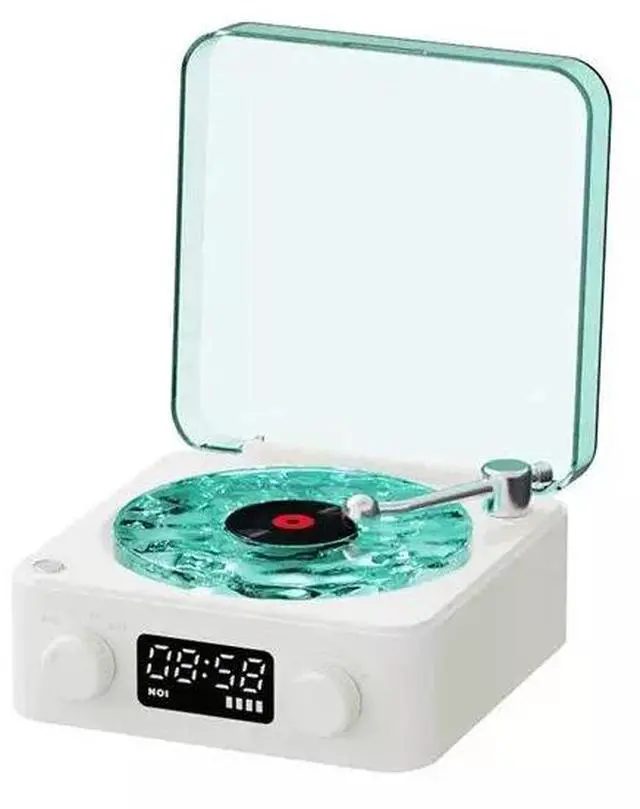 Main image of Waves Vinyl Bluetooth Speaker, Vinyl Record Player Style with Ocean Sound White Noise, Retro Bluetooth with Ambient Light and Timer, Mini Record Player Cute Speaker,Blue