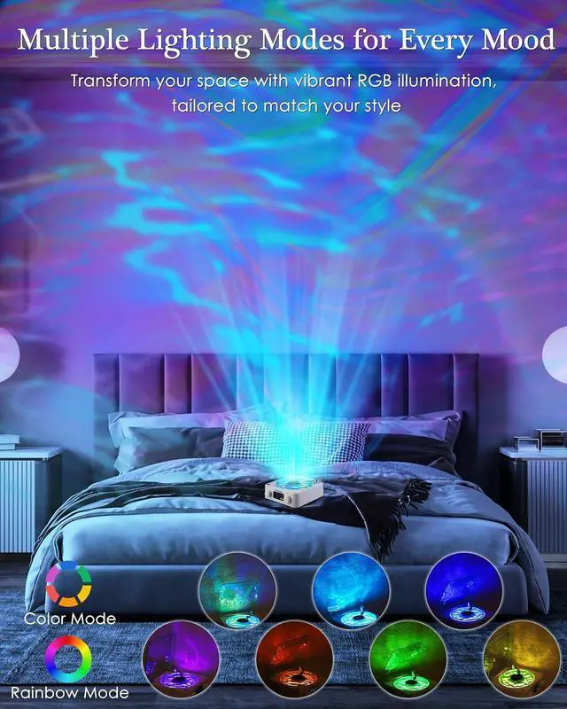 Alt view image 3 of 7 - Waves Vinyl Bluetooth Speaker, Vinyl Record Player Style with Ocean Sound White Noise, Retro Bluetooth with Ambient Light and Timer, Mini Record Player Cute Speaker,Blue