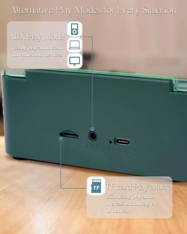 Alt view image 2 of 7 - Waves Vinyl Bluetooth Speaker, Vinyl Record Player Style with Ocean Sound White Noise, Retro Bluetooth with Ambient Light and Timer, Mini Record Player Cute Speaker,Christmas Green