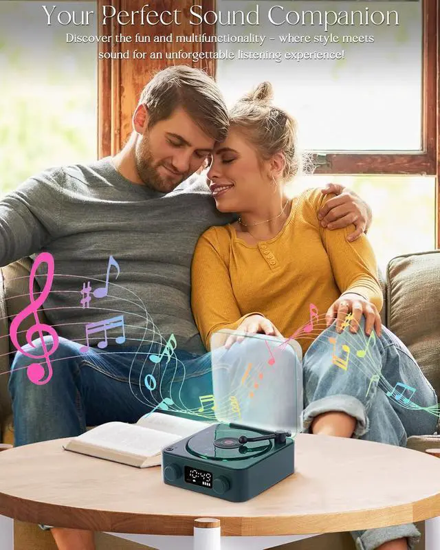 Alt view image 4 of 7 - Waves Vinyl Bluetooth Speaker, Vinyl Record Player Style with Ocean Sound White Noise, Retro Bluetooth with Ambient Light and Timer, Mini Record Player Cute Speaker,Christmas Green