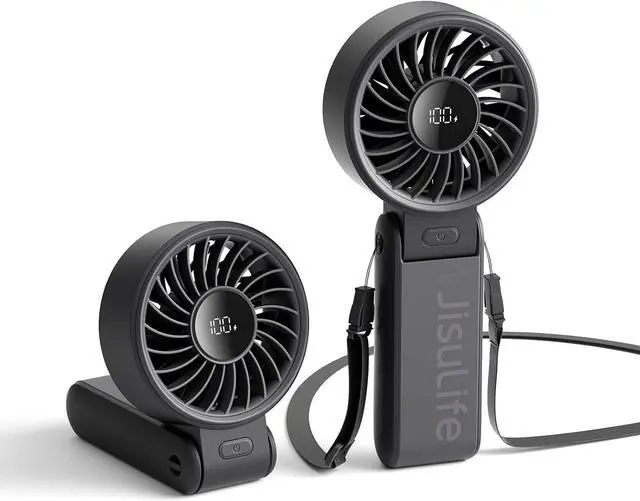 Main image of Portable Handheld Fan Life7: 3-in-1 Hand, Desk & Neck Fan-Black | 19.5H Max Cooling, 5-Speed, LED Display, 5000mAh Rechargeable,USB Foldable Fan for Travel/Concerts/Cruise/Sports Events/Gifts