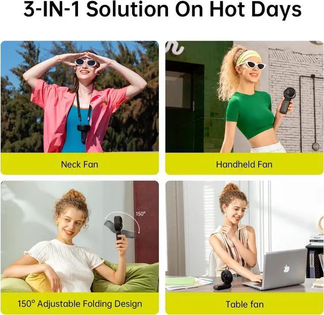 Alt view image 6 of 7 - Portable Handheld Fan Life7: 3-in-1 Hand, Desk & Neck Fan-Black | 19.5H Max Cooling, 5-Speed, LED Display, 5000mAh Rechargeable,USB Foldable Fan for Travel/Concerts/Cruise/Sports Events/Gifts